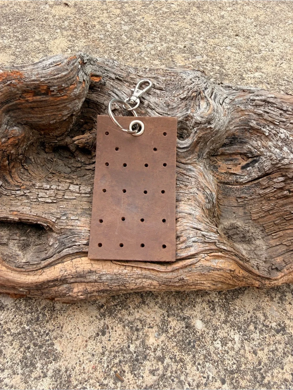 Brown Leather Keychain Earring Holder